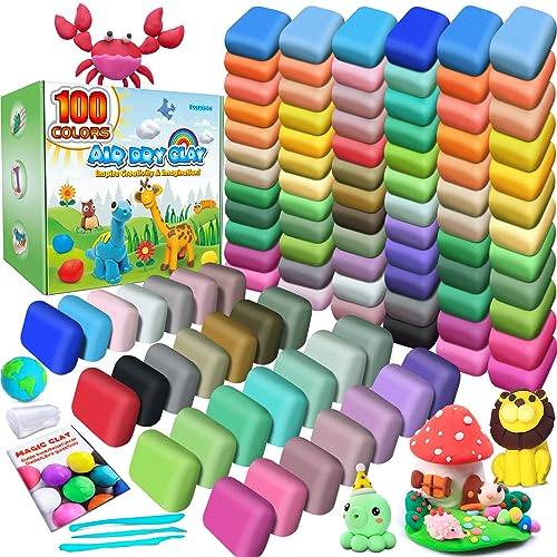 essenson Modelliermasse-Set - 100 Farben Lufttrocknende magische Knete für Kinder, Geschenk für Jungen und Mädchen im Alter von 3-12 Jahren von essenson