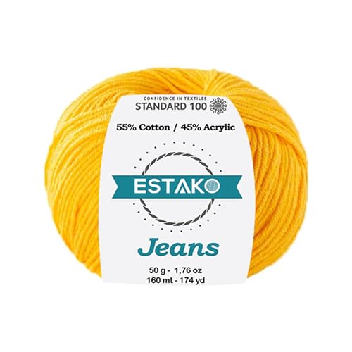 Estako Jeans, 55% Baumwolle 45% Acryl, Amigurumi-Garn, weich, fein/Sport (2) zum Häkeln und Stricken, 50 g (160 m) (106 - Gelb) von estako