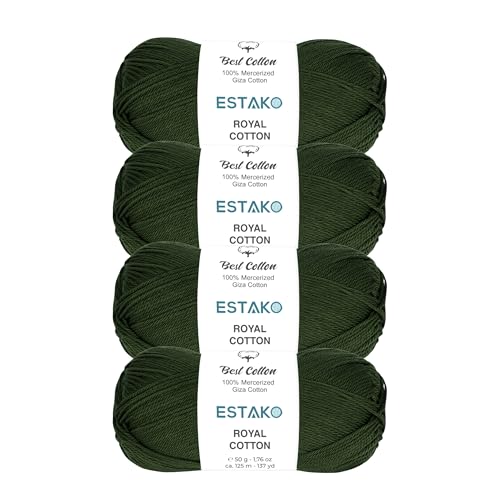 Estako Royal Cotton, 100 % mercerisiertes Giza-Baumwollgarn, weich, super fino zum Häkeln und Stricken, 4 x 50 g, 4 x 137 m, Grün (5063) von estako