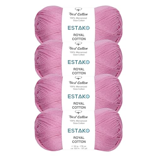 Estako Royal Cotton, 100 % mercerisiertes Giza-Baumwollgarn, weich, super fino zum Häkeln und Stricken, 4 x 509,9 g, 4 x 137 m, Rosa von estako