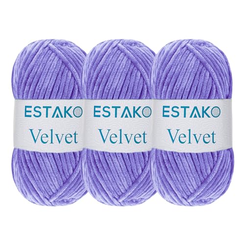 Estako Velvet Amigurumi-Garn zum Häkeln und Stricken, Chenille-Decken-Amigurumi-Garn zum Häkeln und Stricken, super sperrig, 3 x 100 g (1650 - Lavendel) von estako