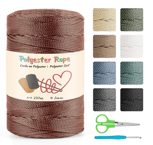 Polyester-Seil, Makramee Garn 2mm x 250m Premium Polyester Macrame Polyester Cord für DIY Handwerk Wohndekorationen Strickwaren (Kupfer) von estcoo