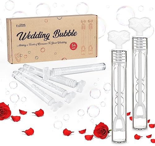 Seifenblasen Hochzeit, 54 Wedding Bubbles mit Liebesvogel Griff,Mini Seifenblasen herzallerliebst in Weiß für Hochzeit Taufe Geburtstag Goldene Hochzeit Verlobung Valentinstag Gastgeschenk von estcoo