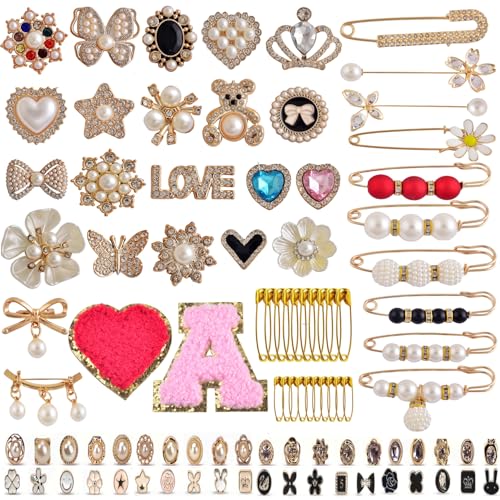 Charms für Socken, Sicherheitsnadeln, 100 Stück, Socken-Charm-Anhänger, Schmuck, Junk, Gold, glitzernde Anstecknadeln, für Socken, Perlen-Strass-Brosche, Kostüme, Schmucksocken-Charms, Großpackung für von eswala