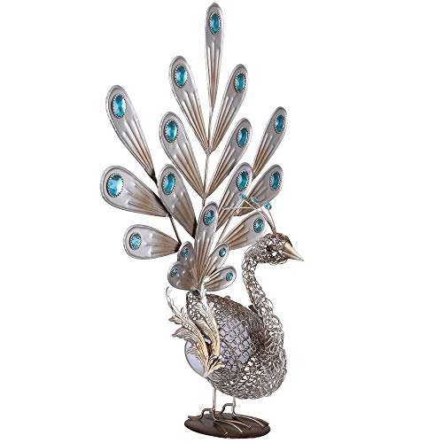 etc-shop Solar Pfau für Außen Gartendeko Pfau Figur Solarleuchte Pfau, Metallgeflecht kupfer blaue Dekorsteine, LED, LxH 38 x 56,8 cm von etc-shop