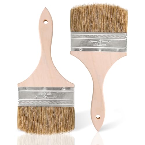 ETERNA 2 Stück Haushaltspäne-Pinsel, 10,2 cm, Naturborsten, Holzgriff, Flachpinsel-Set für Malerei, Kleber, Öl, Acryl, Beizen von eterna