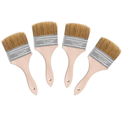 ETERNA 4 Stück Haushaltspäne Pinsel 7,6 cm Naturborsten Holzgriff Flachpinsel Set für Malerei, Kleber, Öl, Acryl, Beizen von eterna