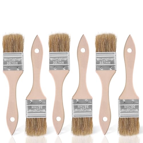 ETERNA 6 Stück Haushaltspäne Pinsel 3,8 cm Naturborsten Holzgriff Flachpinsel Set für Malerei, Kleber, Öl, Acryl, Beizen von eterna