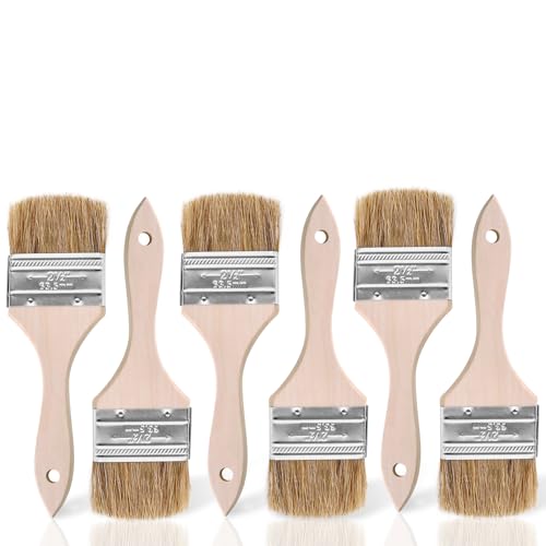 ETERNA 6 Stück Haushaltspäne Pinsel 6,3 cm Naturborsten Holzgriff Flachpinsel Set für Malerei, Kleber, Öl, Acryl, Beizen von eterna