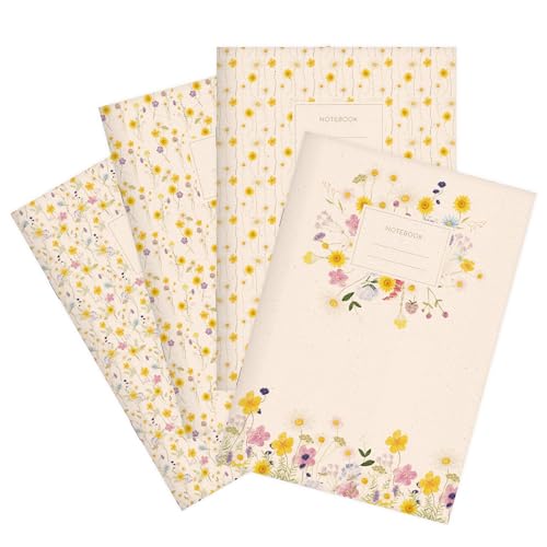 etmamu 1035 4er-Set Notizhefte A4 | Wildflowers, 32 Blatt Punktraster von etmamu