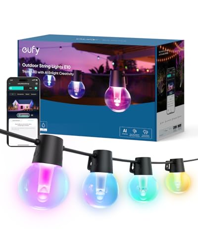 eufy Security Außen-Lichterkette E10, 29m mit 30 Smart RGBWW LEDs, Endlose AI-Lichtmodi für Feste, Feiern, IP65 Wasserdicht für Garten, Zaun, Balkon, Integration mit Kameras, Sprach- & App-Steuerung von eufy Security