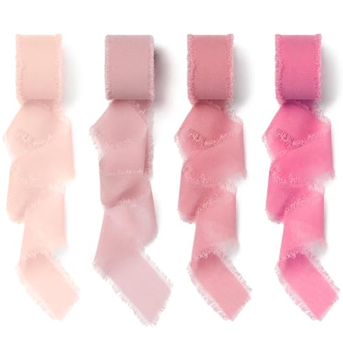 4 Rollen Chiffonband Rosa: 3cm x 5m Seidenband Rosa, Rosa Band, Schleifenband rosa, Schleifenband Breit, Geschenkband Pink, Handfasting Band, Chiffon-Seidenband für Geschenkverpackungen, Hochzeiten von eupdd