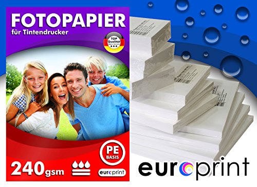 Fotopapier 240g 100 Blatt 10x15 Seidenglänzend Mikroporös Rückseite PE Qualität von euro-print