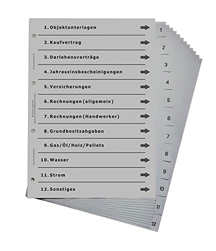 Ordnerregister für Haus und Eigenheim, DIN A4, lichtgrau (10er Set) von europrotokoll