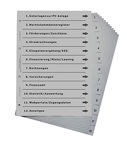 Ordnerregister für Photovoltaik, DIN A4, lichtgrau (5er Set) von europrotokoll