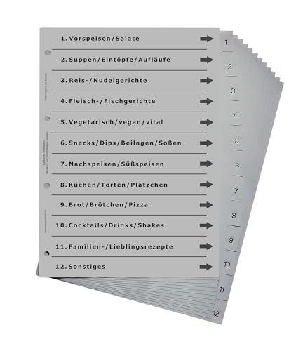 Ordnerregister für Rezepte, DIN A4, lichtgrau (10er Set) von europrotokoll