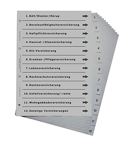 Ordnerregister für Versicherungen, DIN A4, lichtgrau (10er Set) von europrotokoll