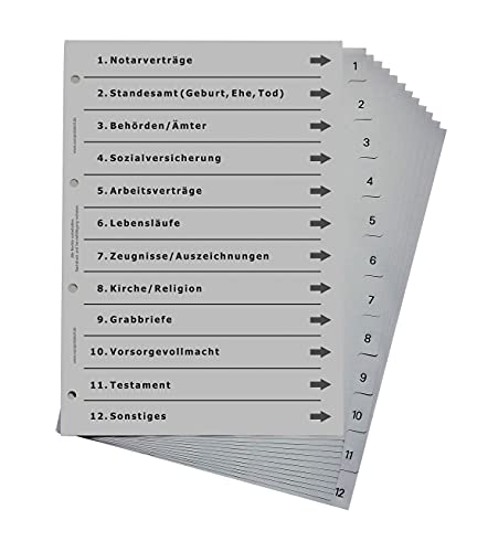 Ordnerregister für wichtige Dokumente, DIN A4, lichtgrau (5er Set) von europrotokoll