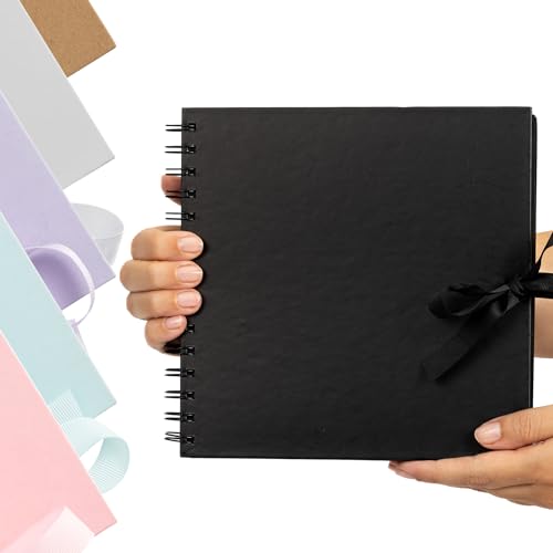 Scrapbook Fotoalbum Spiralbindung für Hochzeitspaar Reise Erinnerungsbuch mit 40 Seiten - Medium, 20,3 x 20,3 cm (schwarz) von evelay