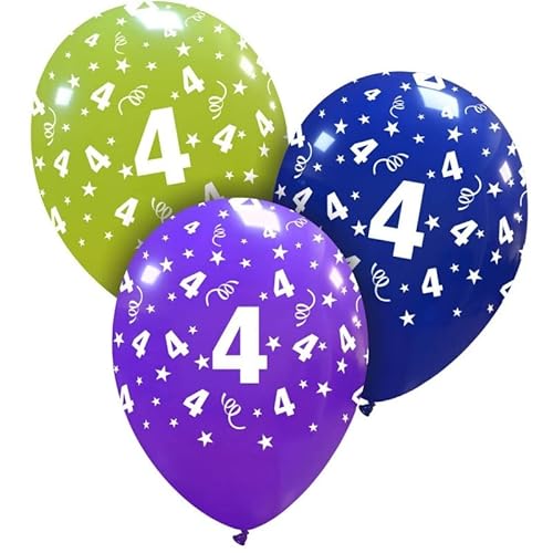 Bedruckte bunte Luftballons mit Zahlen (Zahl wählbar) (Zahl 4, 10 Stück) von eventkauf