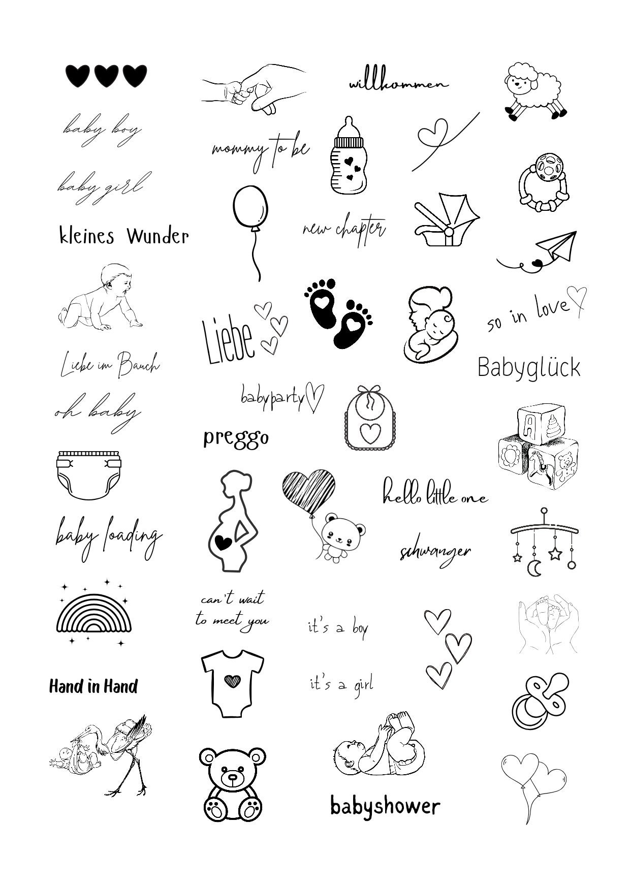 Klebetattoos Temporäre Tattoos Babyshower Babyparty von evveprints