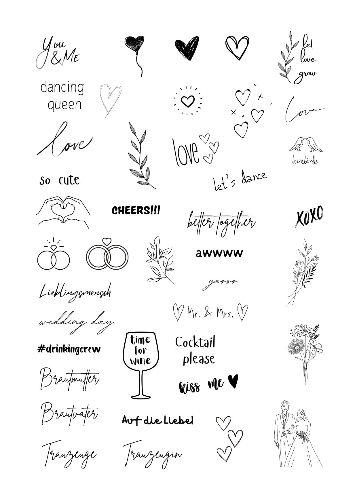 Klebetattoos Temporäre Tattoos Hochzeit Wedding von evveprints