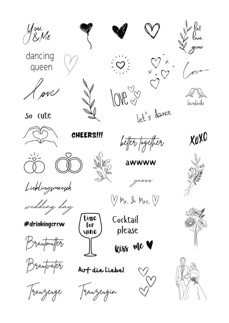 Klebetattoos Temporäre Tattoos Hochzeit Wedding von evveprints