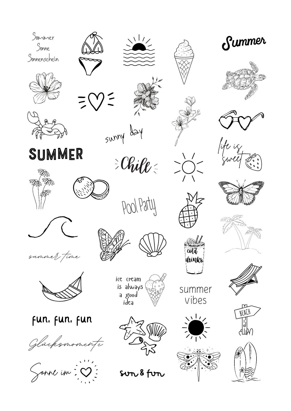 Klebetattoos Temporäre Tattoos Sommer Urlaub Sommerparty Poolparty von evveprints