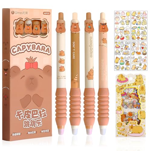 Capybara Stifte,Capybara Gelstift Set,Capybara Sachen,Radierbarer Kugelschreiber Stifte Set mit 4 Tierstifte Einziehbare Kawaii Stifte und 4 Capybara Sticker,Blau Gelstifte Radierbar Tintenstift 0.5mm von exatta