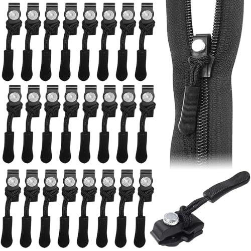 Pack of 24 Zip Zippers, Zip Repair Kit, 3 Sizes Instant Zipper Fixer, Extension and Fastening, Zip Slider Replacement for Purse, Luggage, Backpacks, Jackets (Black) von exatta