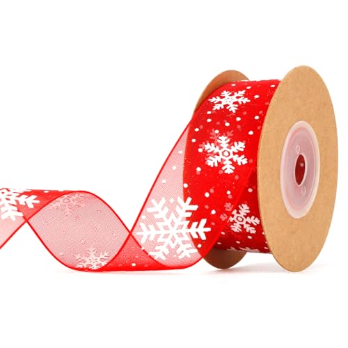 Geschenkband,Red Band,Geschenkband Hochzeit,Schleifenband,Geschenkband Breit,Organzaband,Dekoband,Geschenkband Rot,Geschenkbänder,Weihnachtsbänder,Weihnachtsbaumschleife,Farbband Schneeflocke,1 Stk von fIkxtvee