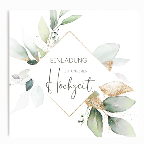 fabelie Design Einladungskarten Hochzeit greenery Hochzeitseinladungen quadratisch mit Umschlägen boho (greenery, 20 Stück) von fabelie Design