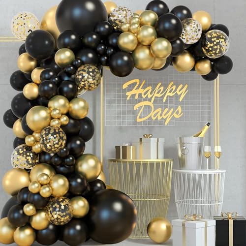 Schwarz Gold Luftballon Girlande - 111 Ballon Girlande mit Luftballons Gold Luftballons Schwarz, Ballongirlande Schwarze Goldene für Geburtstagsdeko, Abiball, Partydekorationen, Hochzeit, Baby Shower von fairymaiden