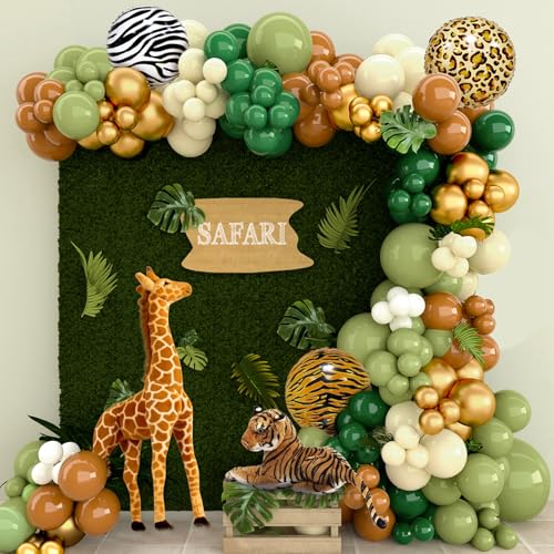 Arche Ballon Anniversaire - 127pcs Decoration Anniversaire 1 An, Ballon Vert, Jungle Safari Anniversaire Jungle Fille,Kit Arche Ballon Jungle Vert pour Baby Shower,Deco Anniversaire,Decoration Bapteme von fairymaiden