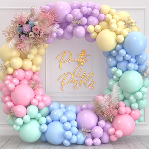 Pastell Luftballon Girlande, 137 Ballon Girlande Pastellfarben mit Luftballons Rosa Luftballons Grün Ballons Blau Luftballon Gelb Lila, Bunt Luftballon Bogen für Deko Geburtstag, Hochzeit, Baby Shower von fairymaiden