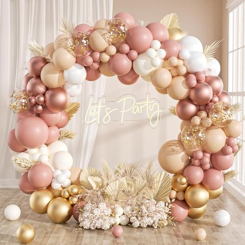 Rosa Luftballon Girlande Kit - 111Stück Rosa Ballon Girlande Mit Weißen Luftballons Rosa Luftballons Luftballons Gold Als Geburtstag Deko Mädchen,Babyparty Deko, Hochzeit Party Deko,Heiratsantrag Deko von fairymaiden