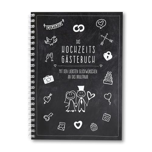 familiawedding black-Doodle- Design A4 Gästebuch zur Hochzeit, modernes schwarzes Hochzeitsgästebuch mit lustigen Fragen zum Ausfüllen von familiawedding