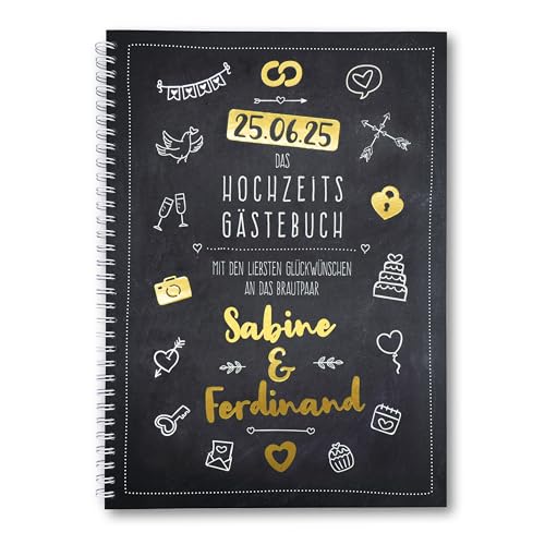 familiawedding personalisiertes Black-Doodle- Design XXL Gästebuch zur Hochzeit, modernes schwarzes Hochzeitsgästebuch mit lustigen Fragen zum Ausfüllen von familiawedding