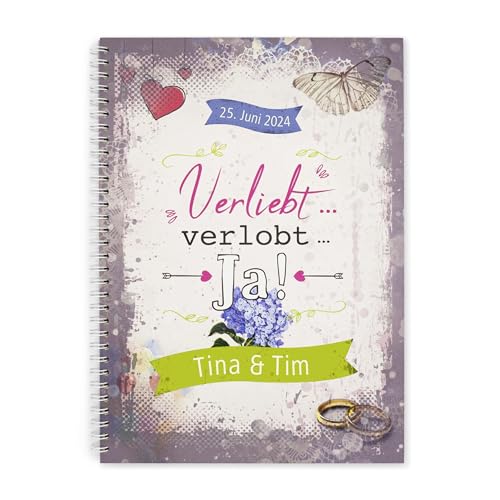 familiawedding personalisiertes verliebt-verlobt-ja!- Design XXL Gästebuch zur Hochzeit verliebt-verlobt-ja!- Design stylisches Hochzeitsgästebuch mit lustigen Fragen zum Ausfüllen von familiawedding