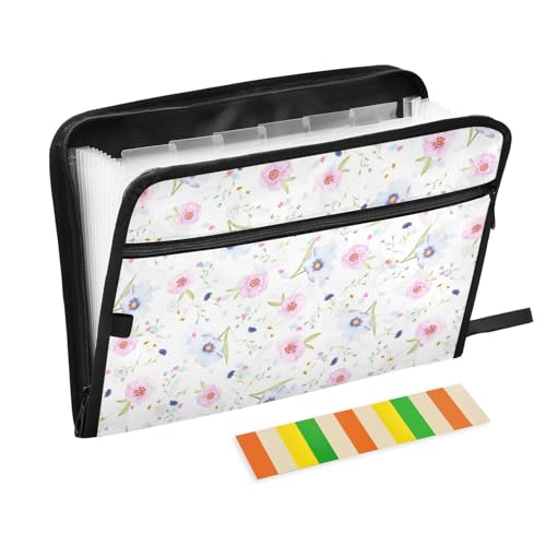 Akkordeon-Aktenordner mit Blumenmuster, A4-Größe, Papier-Organizer, Ordner mit Taschen, Dokumententasche, Organizer mit Ordnern für Krankenpflege, Studenten, Küche von famyily