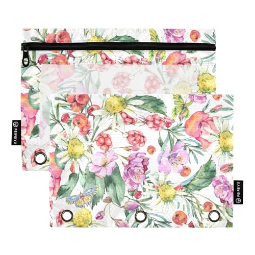 Aquarell-Bindertasche, Kamille, Beeren, Wildblumen, 3-fach gelocht, für 3-Loch-Bindertaschen mit drei Ringen, für Kinder, Aufbewahrungsbehälter von famyily