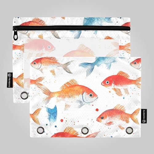 Aquarell-Fisch-Schwimmbindertaschen, Kunststoff-Bindertaschen für Ringe, Ordner, Ordner mit 3 Löchern, für Schüler-Schreibwarenbedarf von famyily