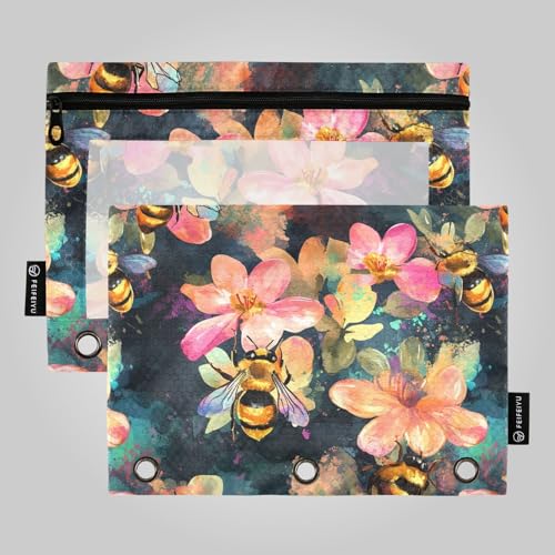 Bee Flower Beauty Binder Taschenordner Ringbuch Einsatz für 3 Ringe Ordner mit 3 Ringen für Untersuchung Schreibwaren Organizer Upplies von famyily