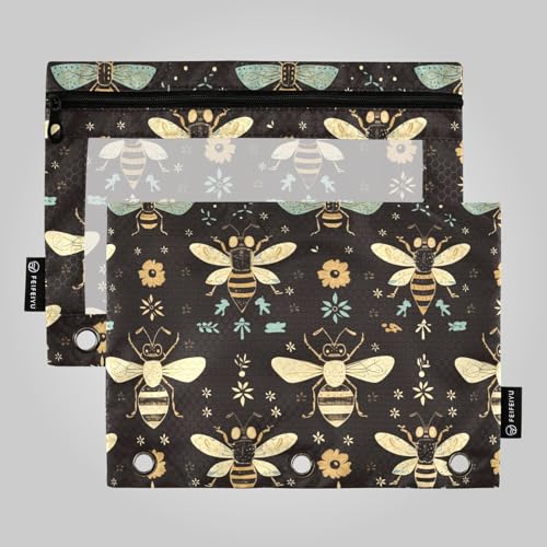 Bienen Insekten Floral Binder Taschen Ordner 3 Ringe für 3 Ringe Ordner mit 3 Löchern für Kinder Schreibwaren Zubehör von famyily