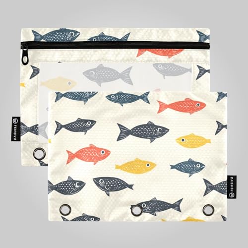 Bunte Fisch-Happy Binder-Aufbewahrungstasche, Aufbewahrungstasche für 3-Loch-Bindertaschen mit Binderlöchern für Untersuchung, Schreibwarenbedarf von famyily