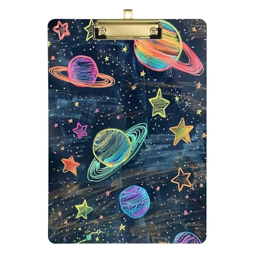 Bunte Planeten und Sterne, Dokumentenklemmbrett, Standard-Loch, für Lehrer im ersten Jahr, Größe 22,9 x 30,5 cm von famyily