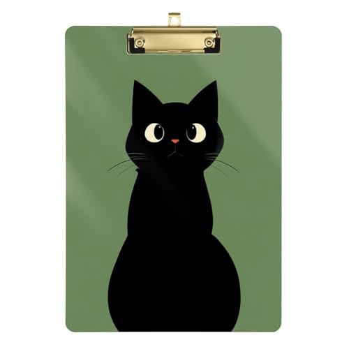 Cartoon schwarze Katze auf grünem Hintergrund, transparentes Klemmbrett, Acryl, niedlich, für Klassenzimmer, Zubehör für Lehrer, High School, Größe 22,9 x 30,5 cm von famyily