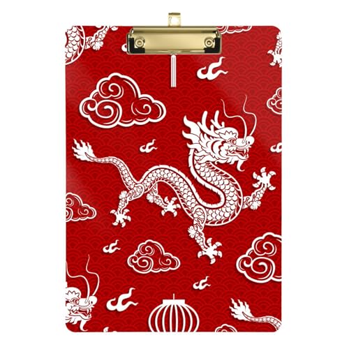 Chinesischer Drachen-Druck, roter Ordner mit Klemmbrett, Hartplatte für Lehrer, Portfolio, Klemmbrett, Größe 22,9 x 30,5 cm von famyily