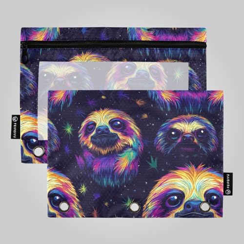 Faultier Neon Cute Ringe Binder Taschen Ringe Binder Einsatz für 3-Loch-Bindertaschen mit Reißverschluss für Untersuchungsbüro Organizer von famyily