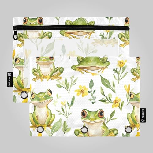 Grüner Frosch Aquarell Gelbe Blume Ringe Binder Tasche 3 Loch gelocht für 3 Ringe Ordner Etui mit drei Ringen für Untersuchung Schreibwaren Versorgung von famyily